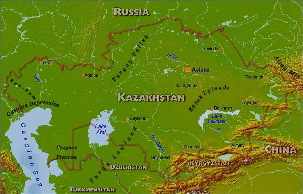 mapa Kazachstanu fizyczna