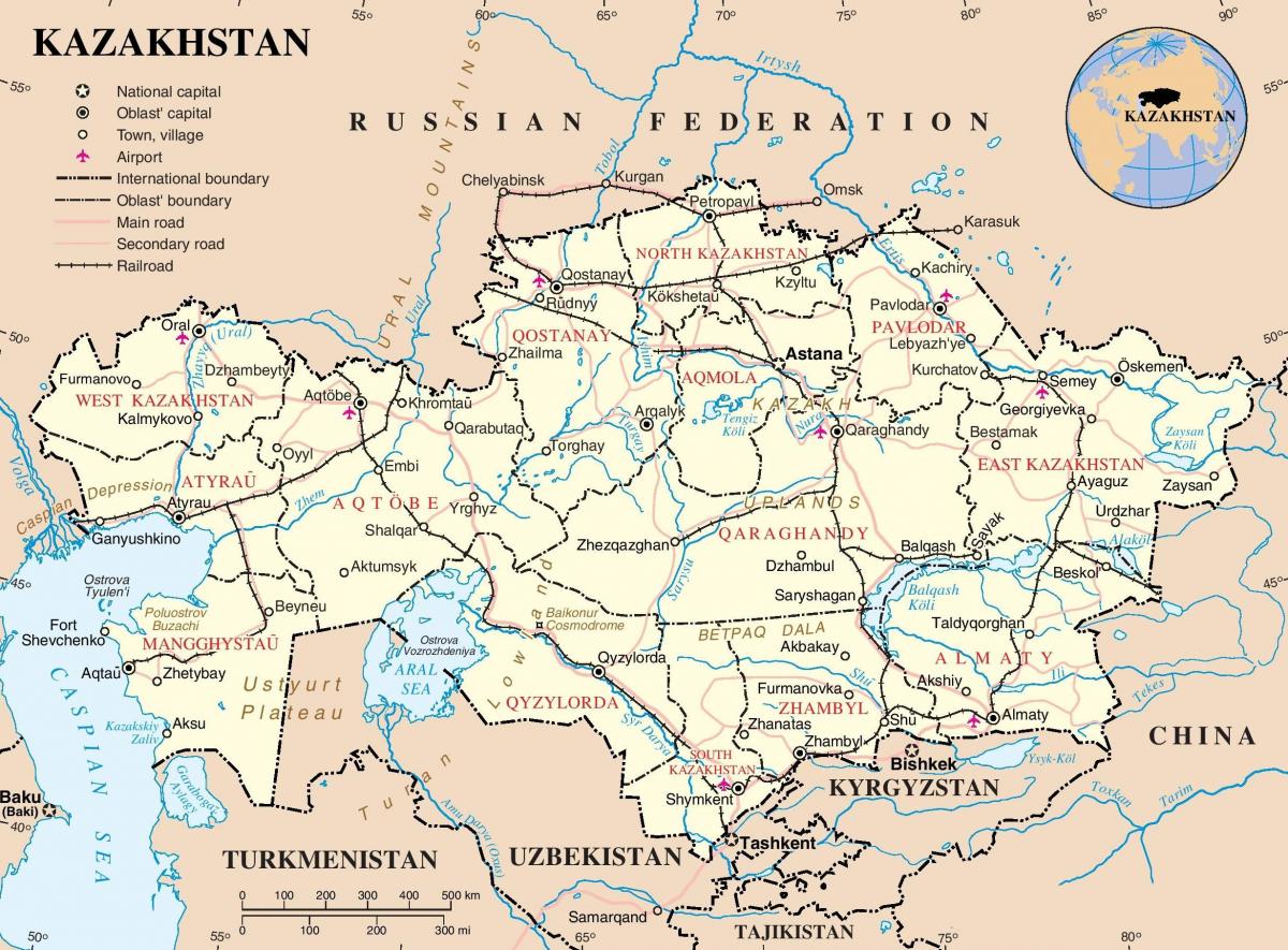 mapa Kazachstanu polityczne