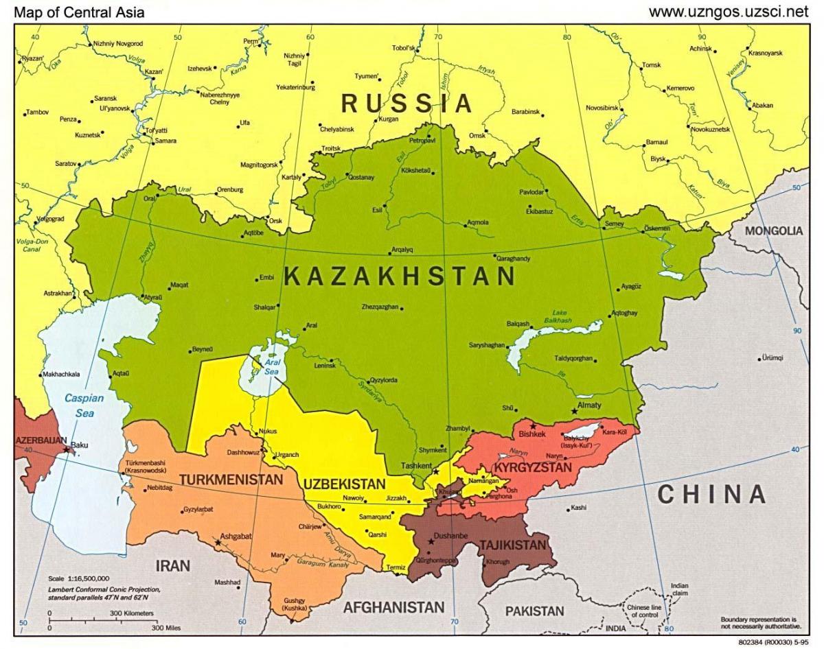 mapa Kazachstanu mapa Azji