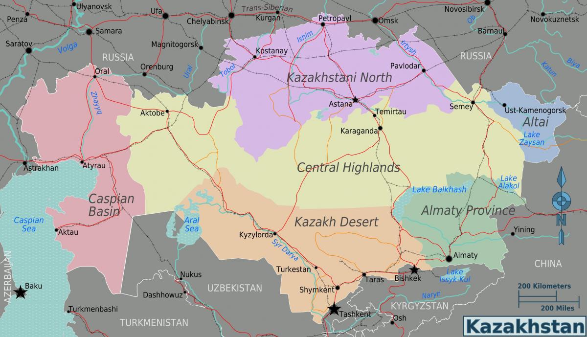 mapa regionów Kazachstanu