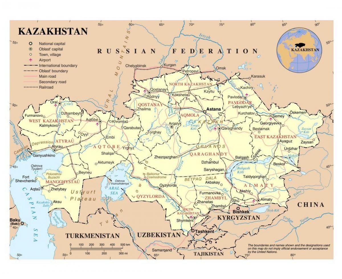 mapa Kazachstanu lotnisk